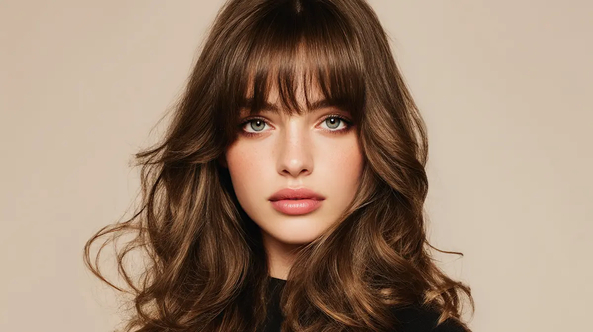 Idealne in zgrešene pričeske za diamantni obraz 2 Ženska z diamantnim obrazom in dolgimi plastenimi lasmi s frufrujem, ki mehča poteze in poudari ličnice