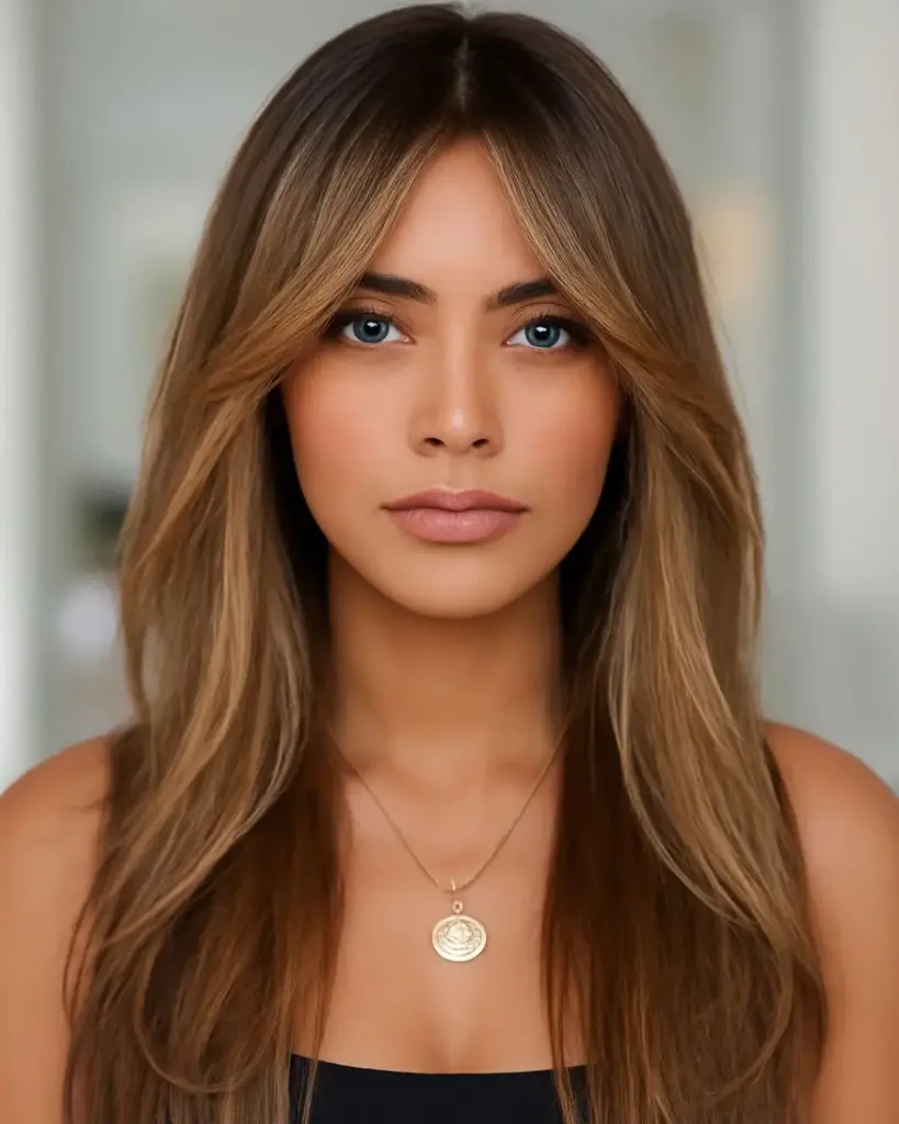 Idealne in zgrešene pričeske za kvadratni obraz 9 Dolgi lasje s curtain frufrujem, ki uokvirijo obraz in zmanjšajo širino kvadratnega obraza