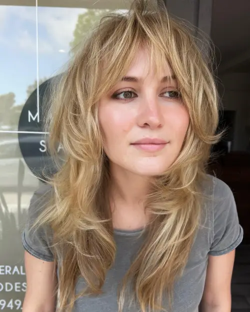 dolga medenoblond wolf cut priceska za tanke lase