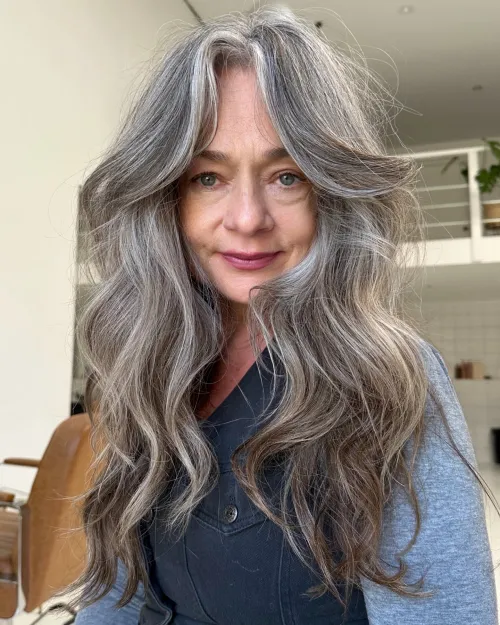 dolg greige shag z zavesastimi franjami