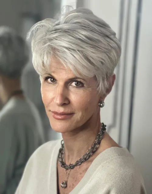 kratka srebrna pixie po 50 letu
